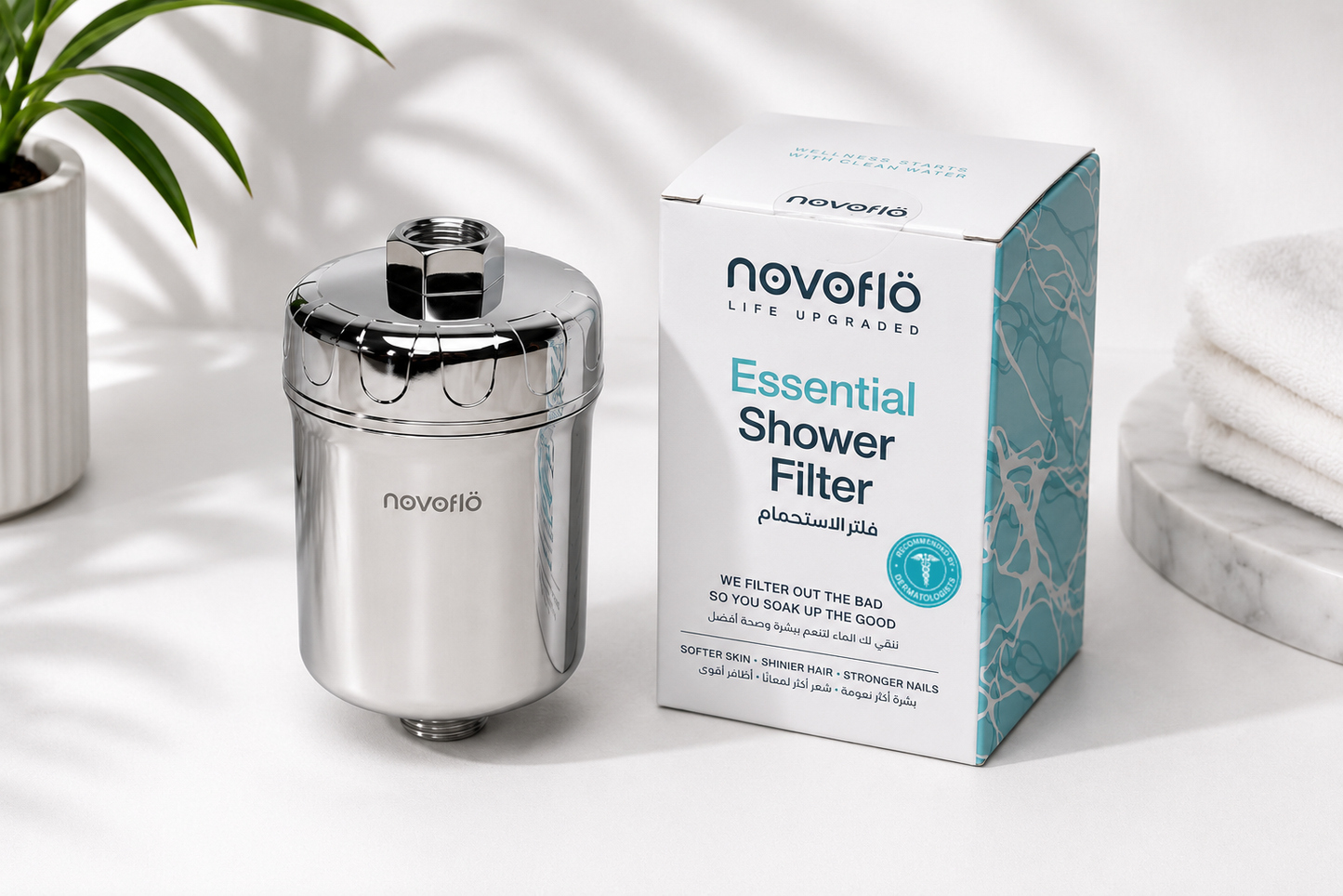 Novoflö Essential Shower Filter | Step Zero for Skin, Hair & Anti-Aging | German Protection
